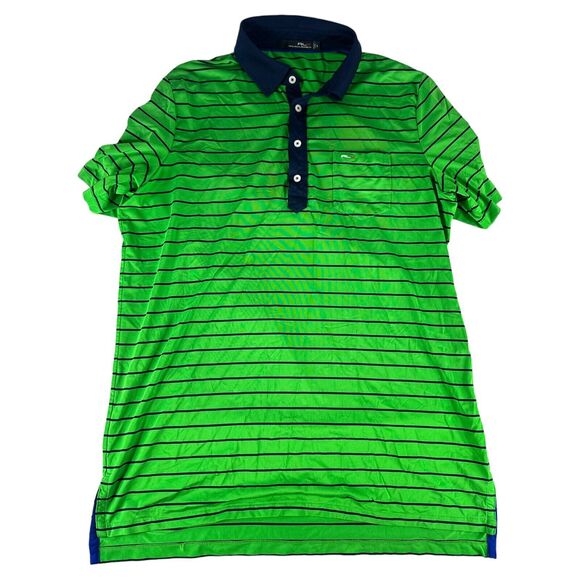 Ralph Lauren RLX Mens Size L Bright Green Blue Stripe Golf Polo Outdoor - Picture 1 of 6